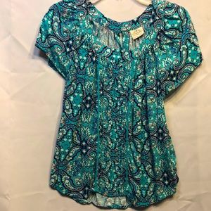 St John’s Bay Beautiful Teal/Blues/Peach Top, Size M